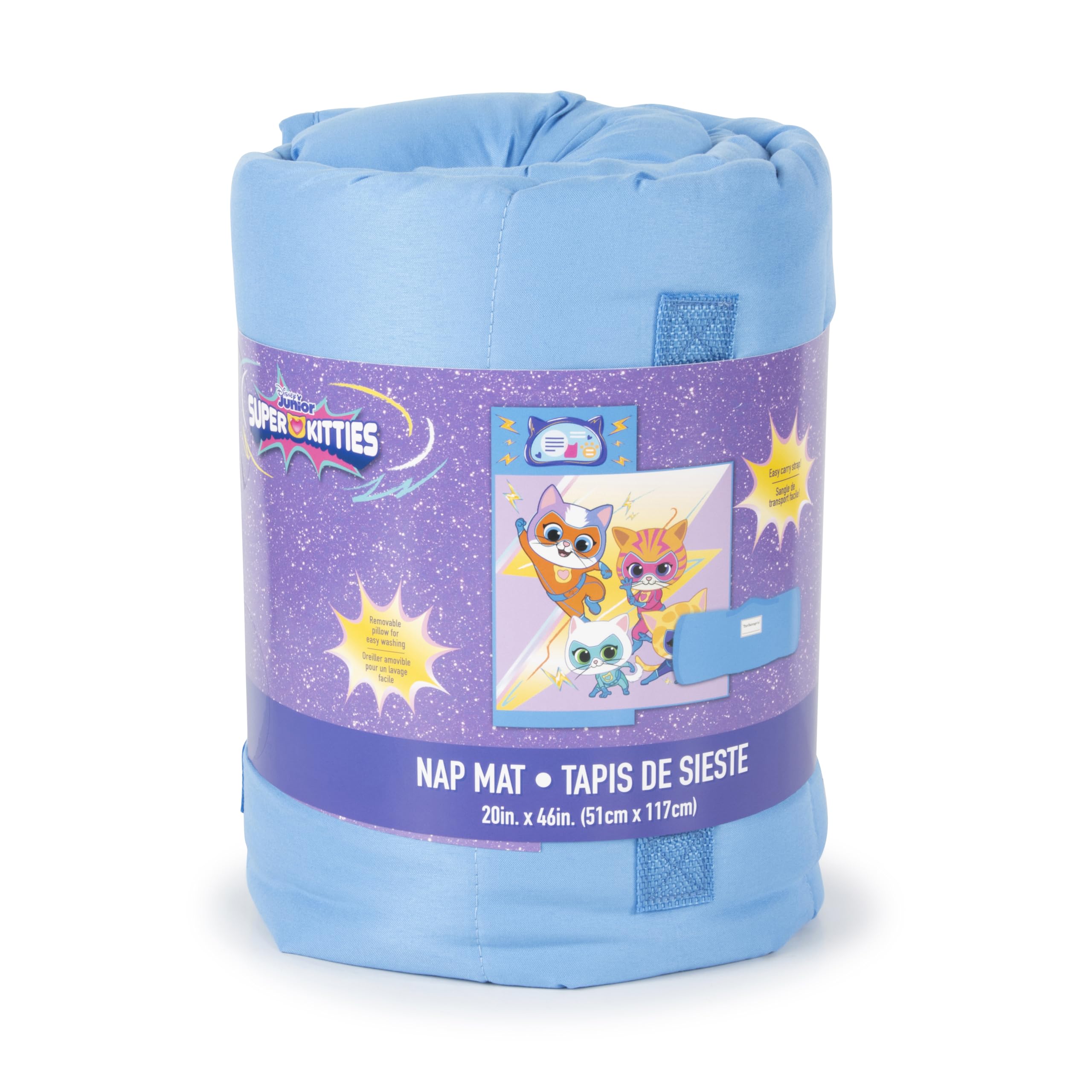 Jay Franco nap mat packaging spotlights vibrant purple design and licensed characters.
