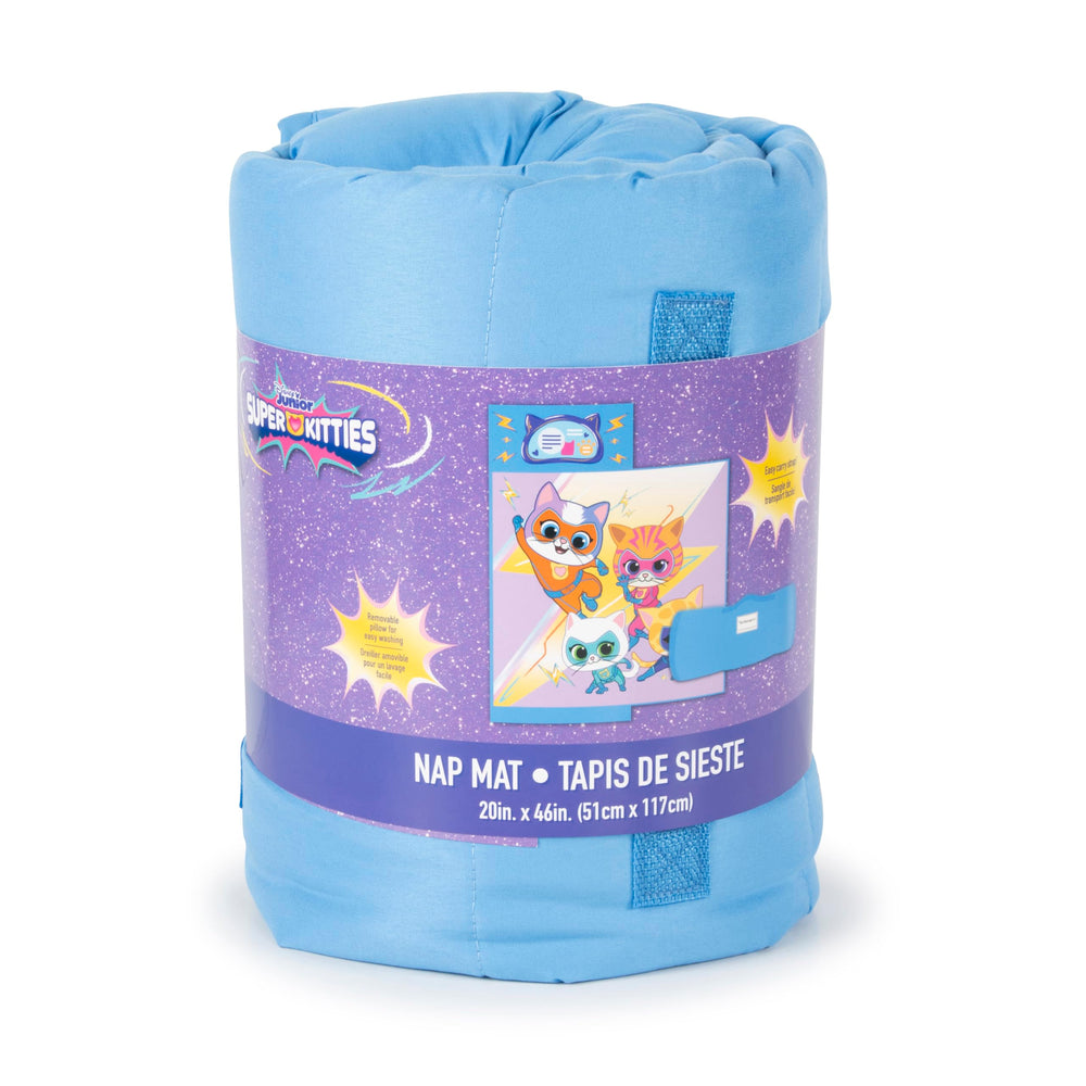 Jay Franco nap mat packaging spotlights vibrant purple design and licensed characters.