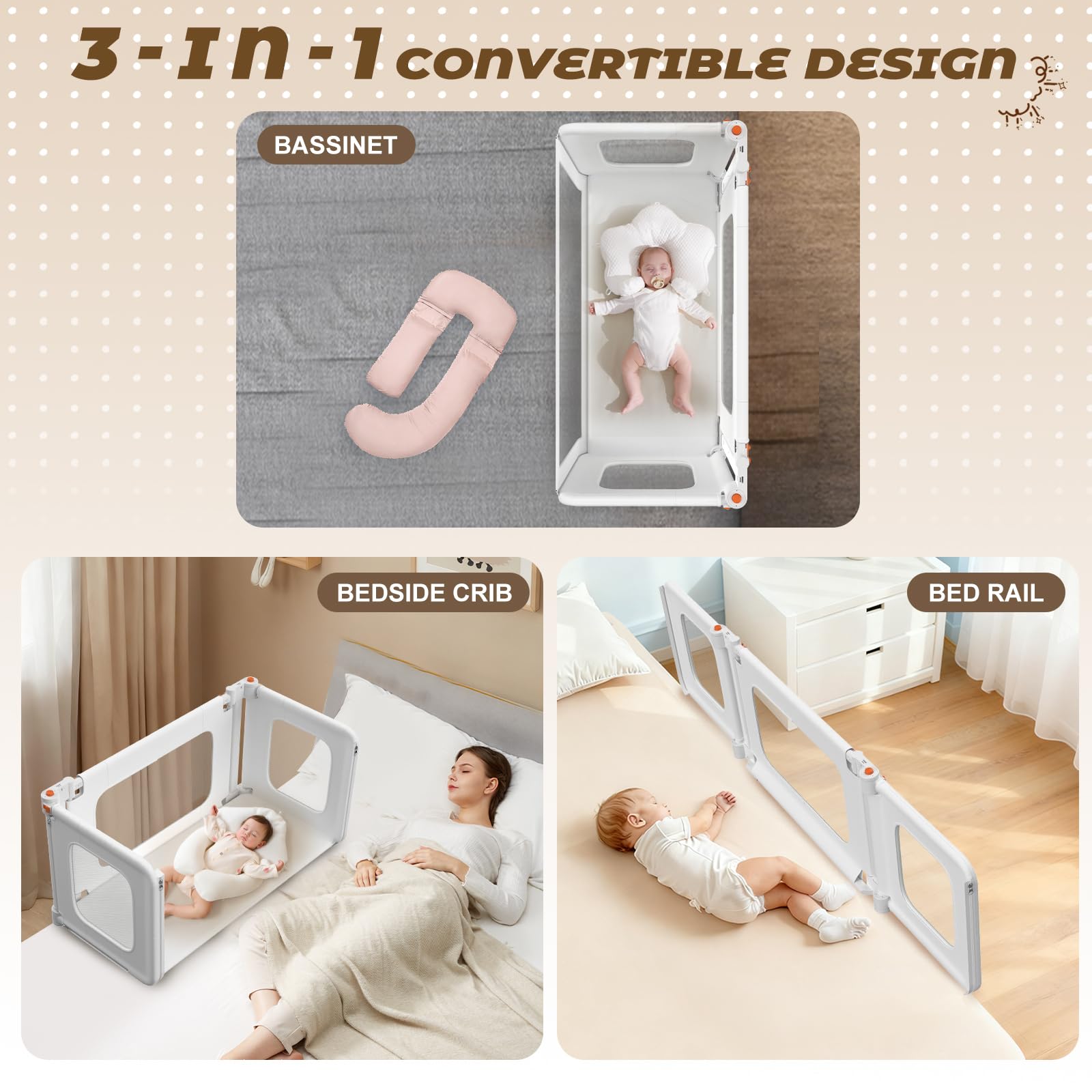 JAZSH bedside sleeper with storage bag keeps essentials within reach.