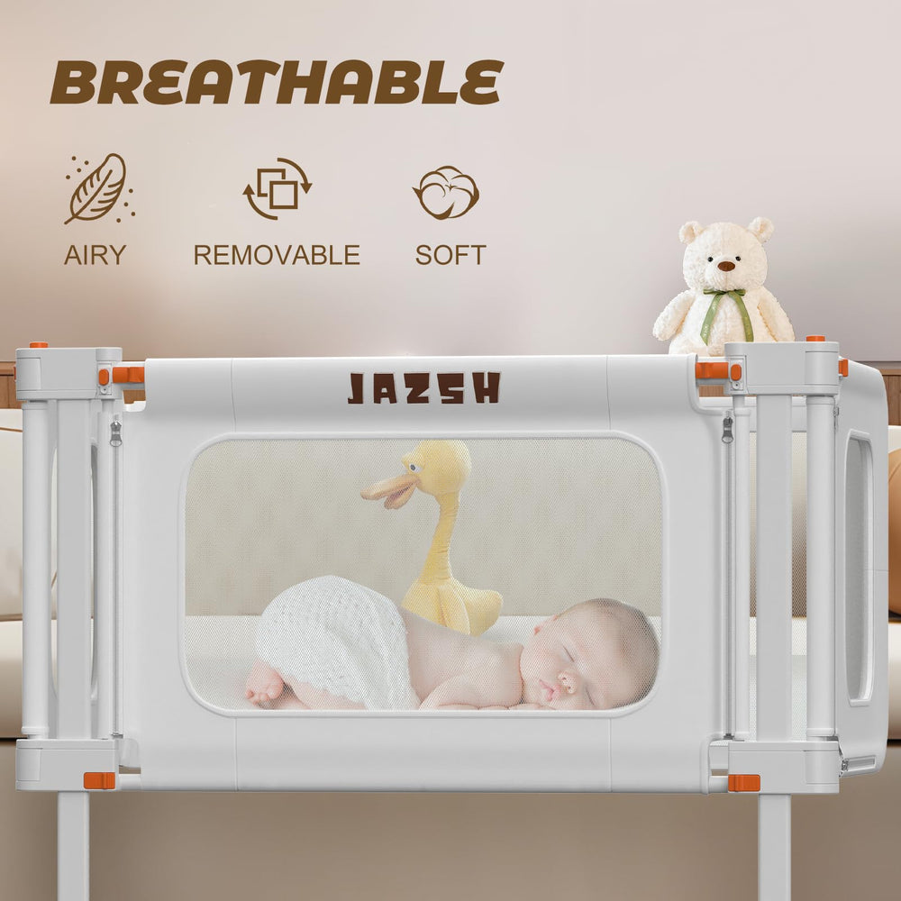 JAZSH convertible crib rails adapt from bedside sleep to standalone crib.