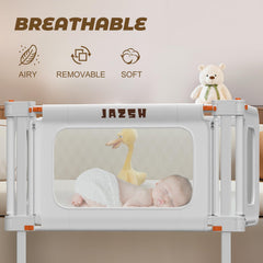JAZSH convertible crib rails adapt from bedside sleep to standalone crib.