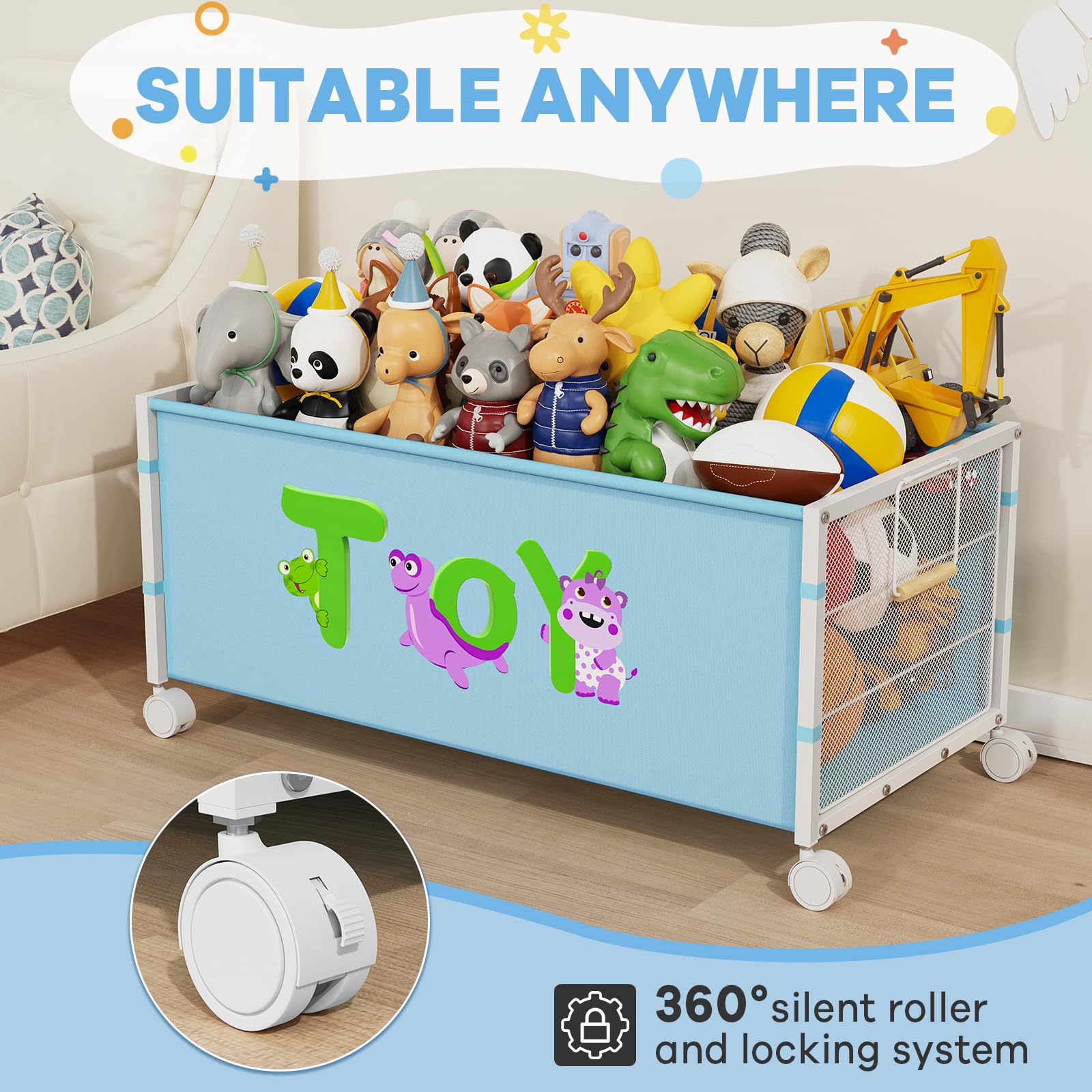 JBBTOOL large toy box with 360-degree wheels enabling effortless mobility