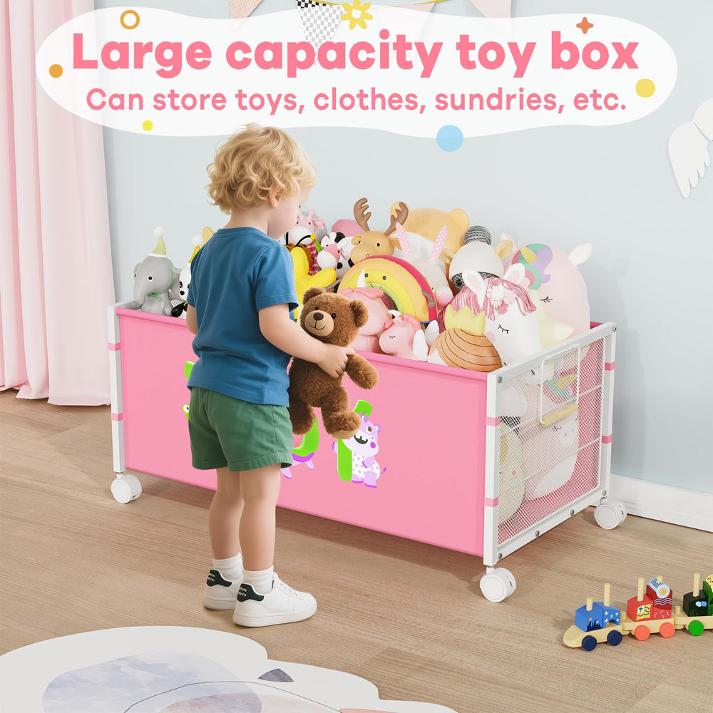 JBBTOOL 120L capacity toy box stores stuffed animals and blocks neatly.