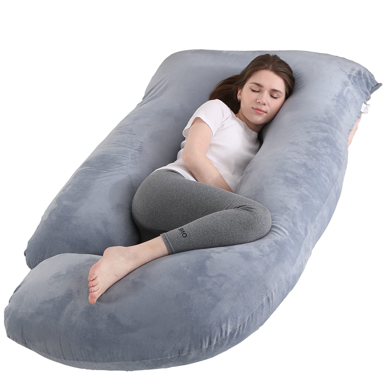 Jcickt pregnancy pillow 59-inch velvet cover for full-body support.