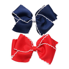 JCLIFE 5-inch bow in navy blue with moonstitch edge, ready for daily wear