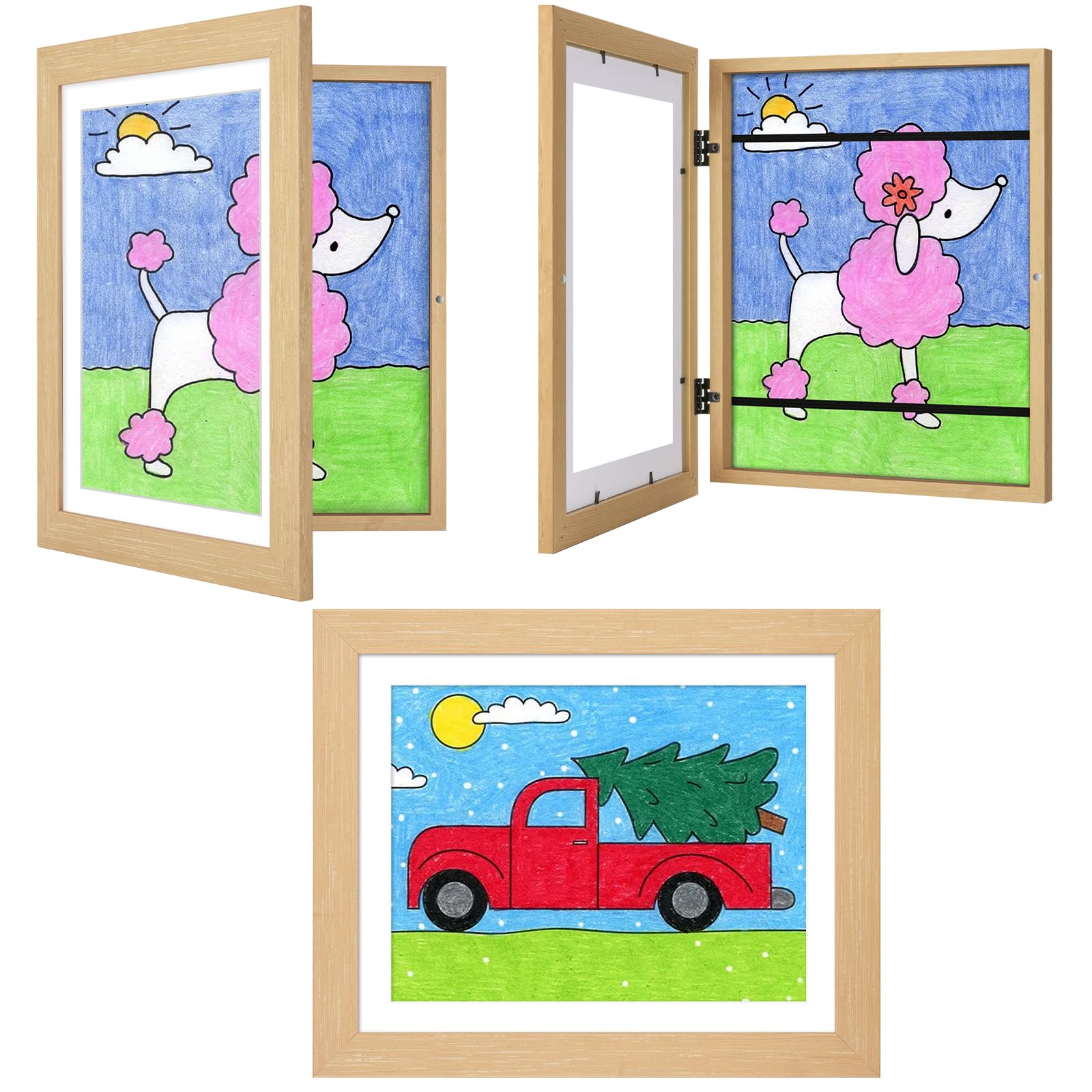 JDZIVTOP art frame natural woodgrain 10x12-5 without mat for easy kids’ artwork display.