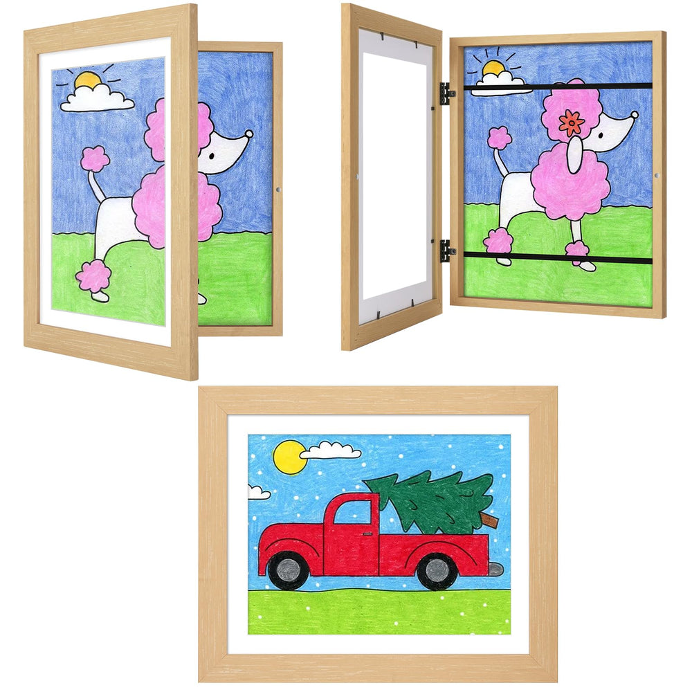 JDZIVTOP art frame natural woodgrain 10x12-5 without mat for easy kids’ artwork display.