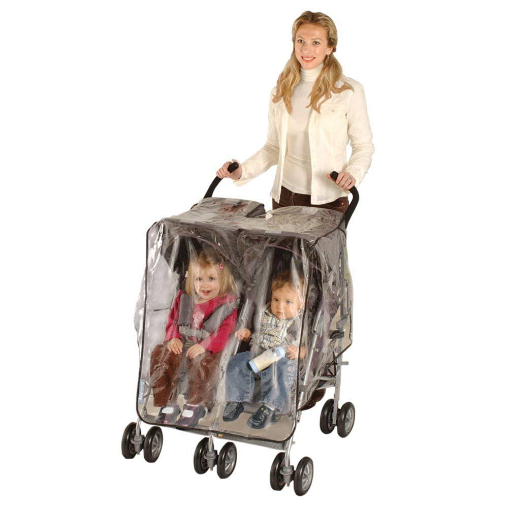 Jeep weather shield for side-by-side strollers provides rain and wind protection.