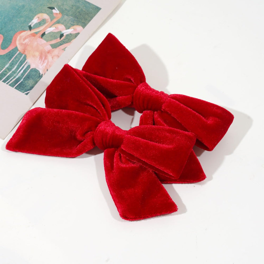 Jeffan baby girl velvet bows red 4.7inch ready for photos