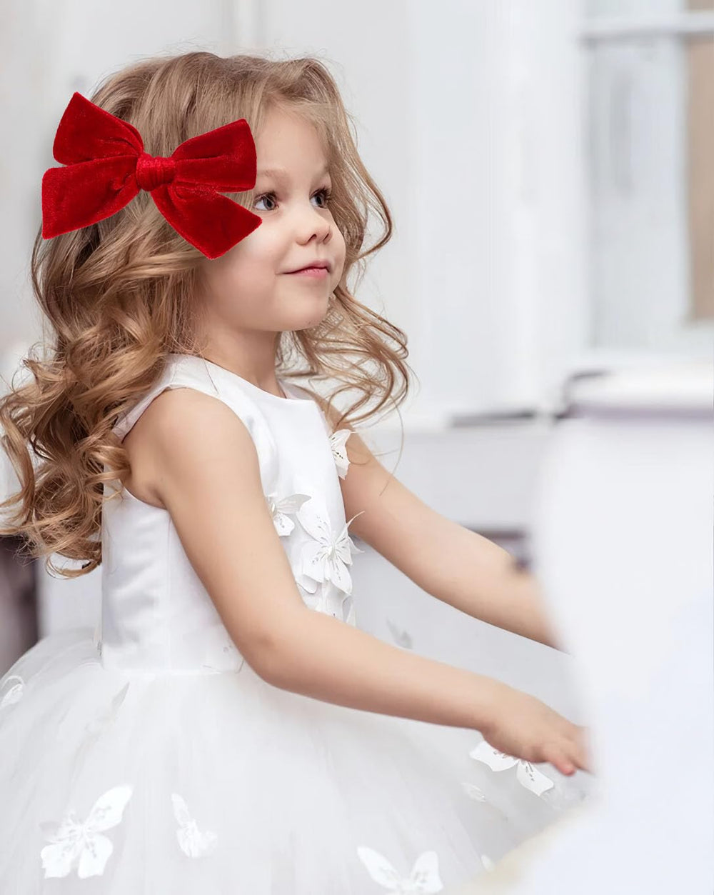 Jeffan handmade velvet bow red clip-detail highlighting craft quality