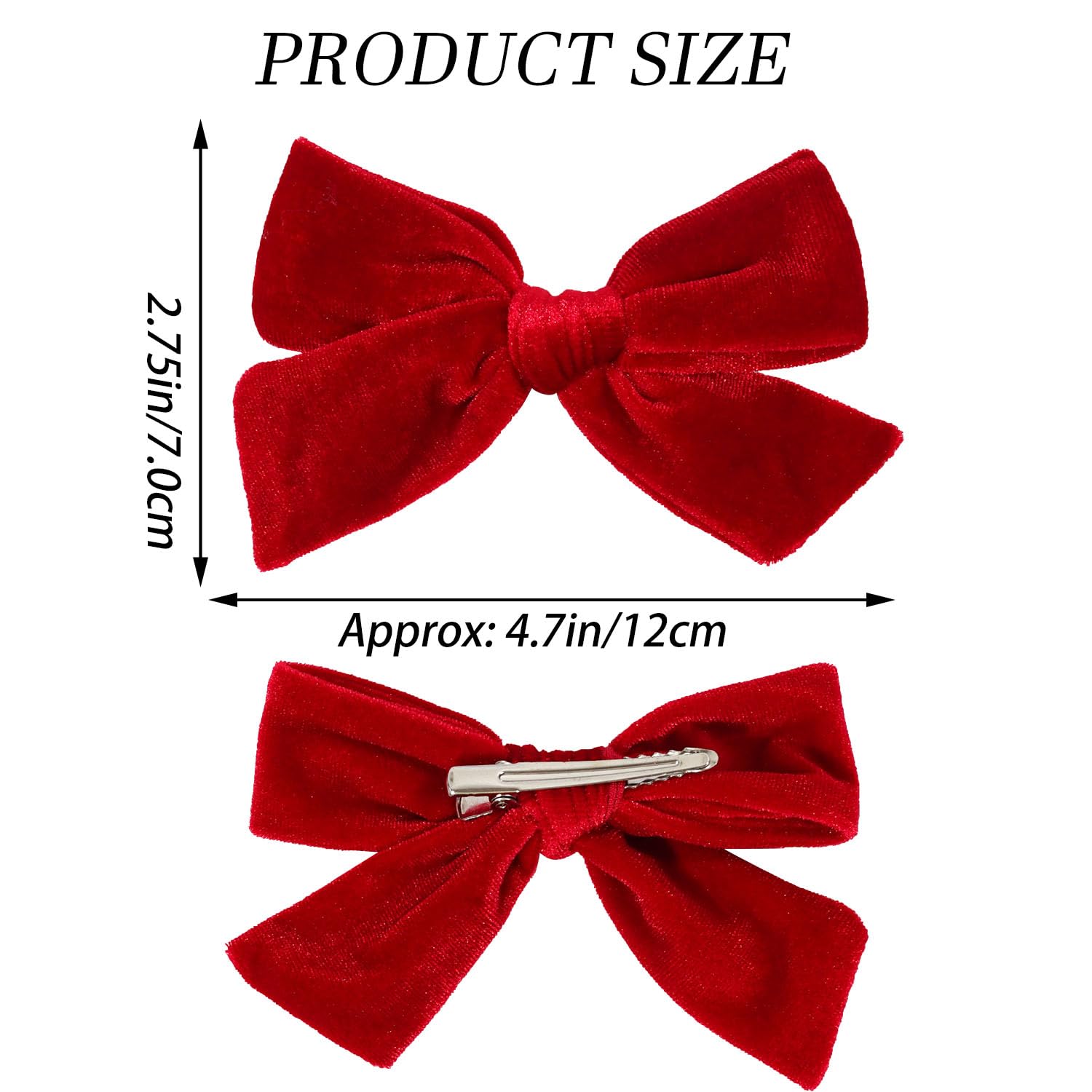 Jeffan velvet hair bow red clip sideview on hair for polished look