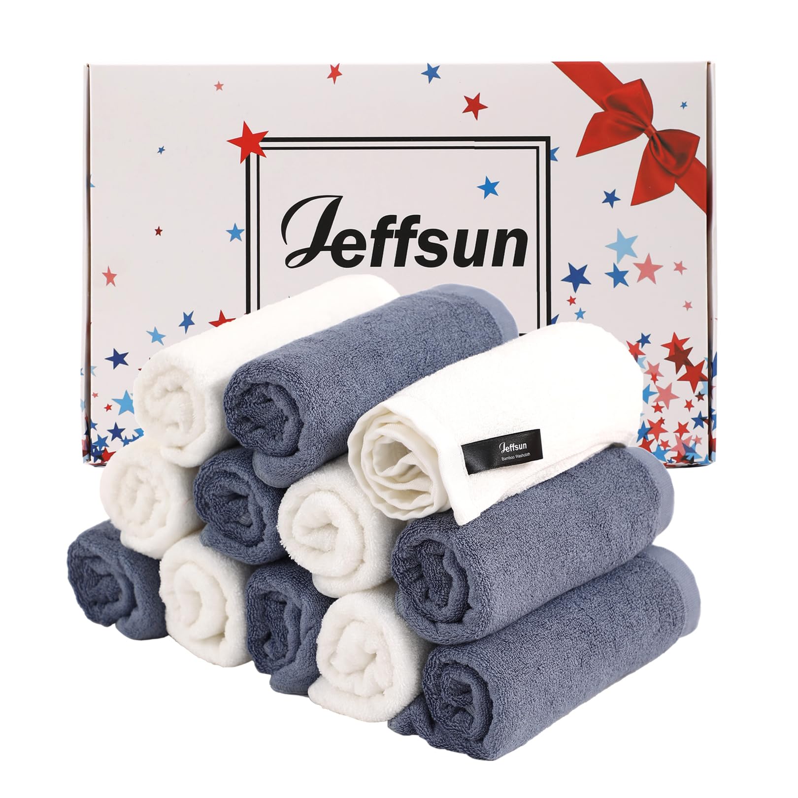 JEFFSUN baby washcloths pack shot showcasing 12-pack ultra-soft towels for gentle bath time