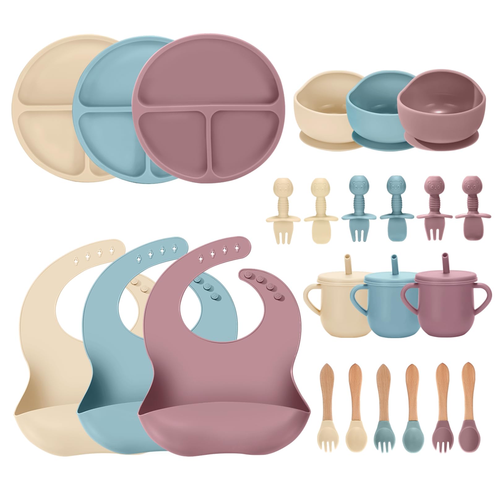 JELLDJK 24pcs silicone baby feeding set suction bowl close-up helps minimize spills