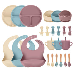 JELLDJK 24pcs silicone baby feeding set suction bowl close-up helps minimize spills