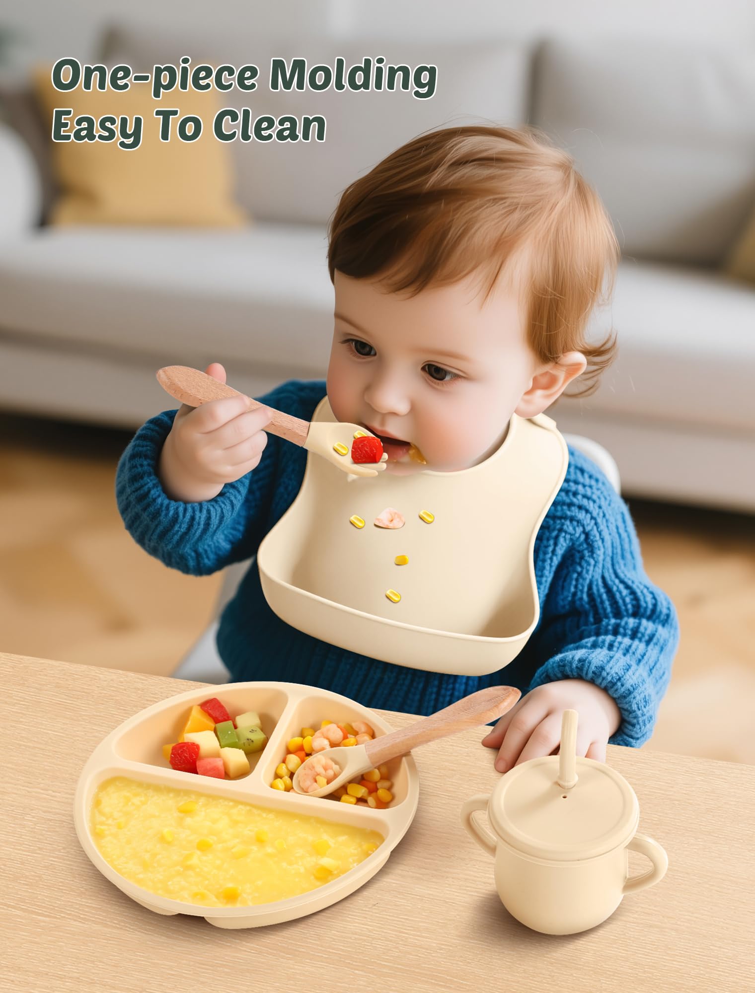 JELLDJK colorful set in pink blue beige suits baby-led weaning