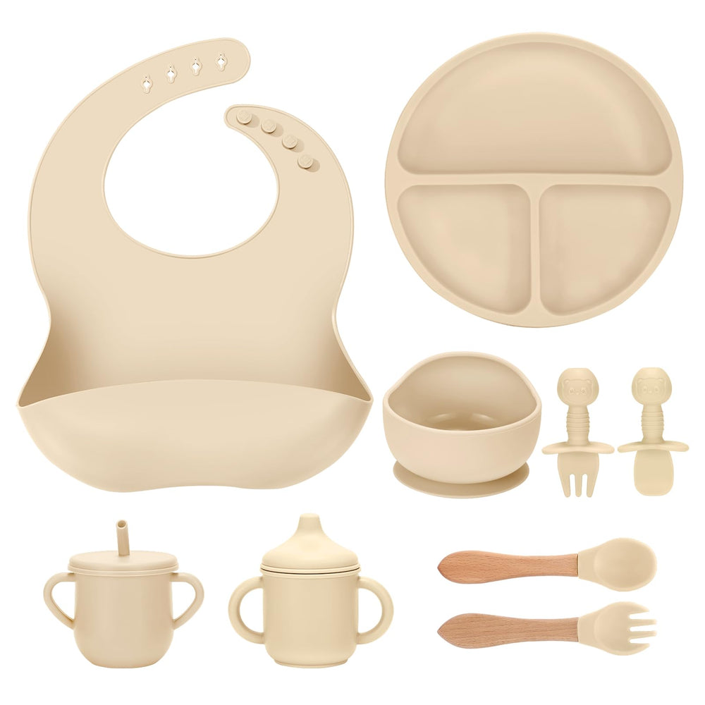 JELLDJK silicone baby feeding set spill-proof suction plate helps keep meals on tray
