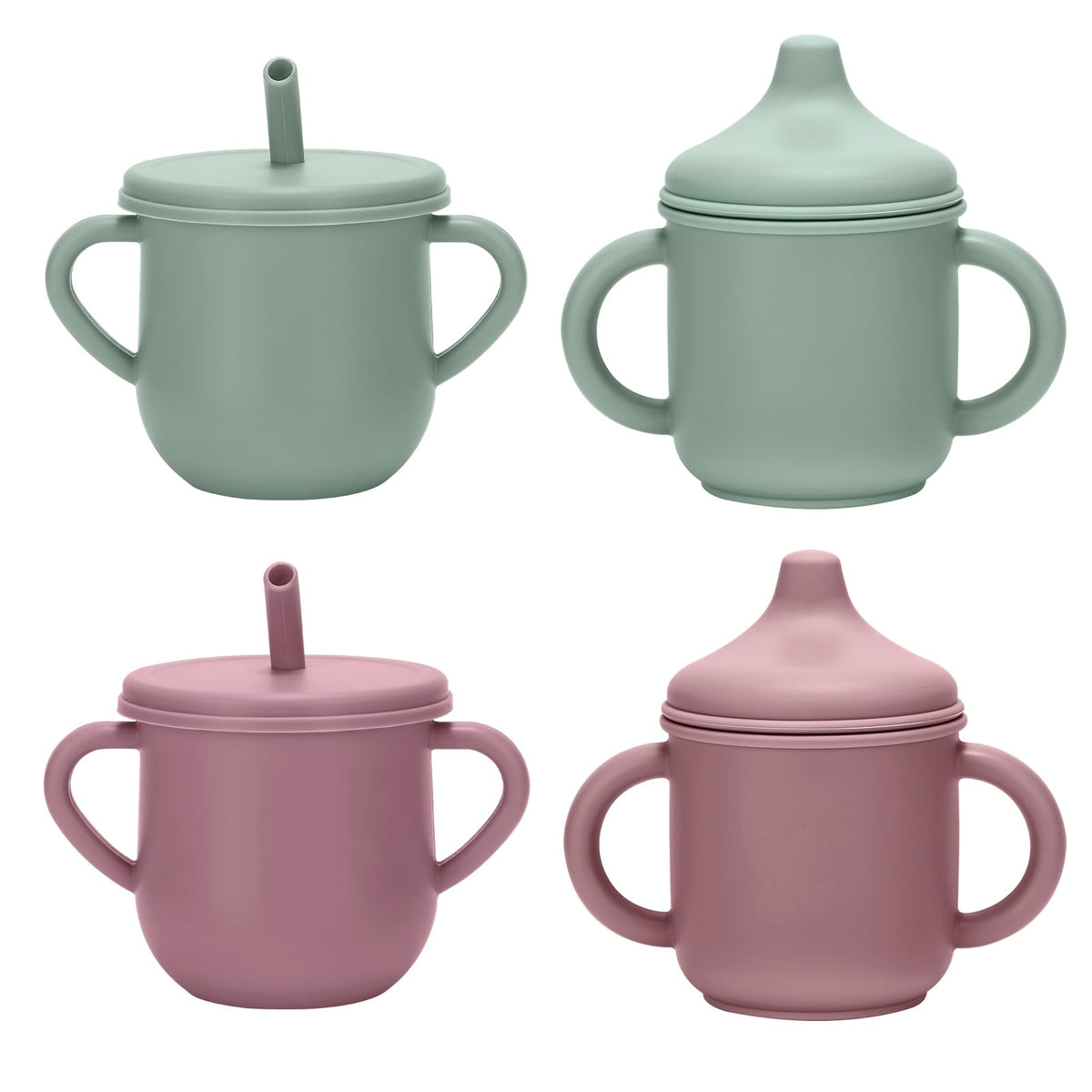 JELLDJK green pink set with easy grip handles for self-feeding.