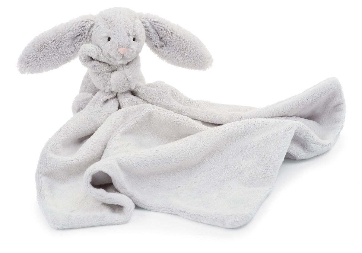 Jellycat Bashful Grey Bunny Soother close-up of plush fur for calming snuggles.