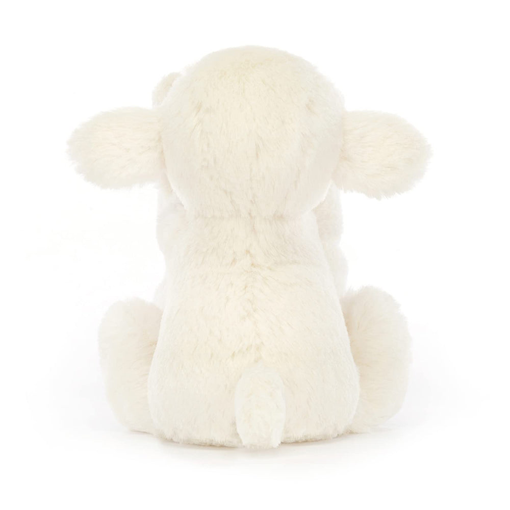 Jellycat Bashful Lamb Soother with grosgrain ribbon detail adds premium design touch.