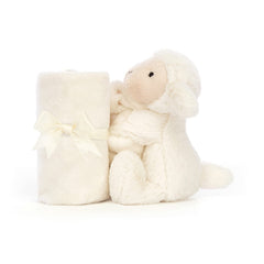 Jellycat Bashful Lamb Soother features petal ears for gentle baby cuddles.