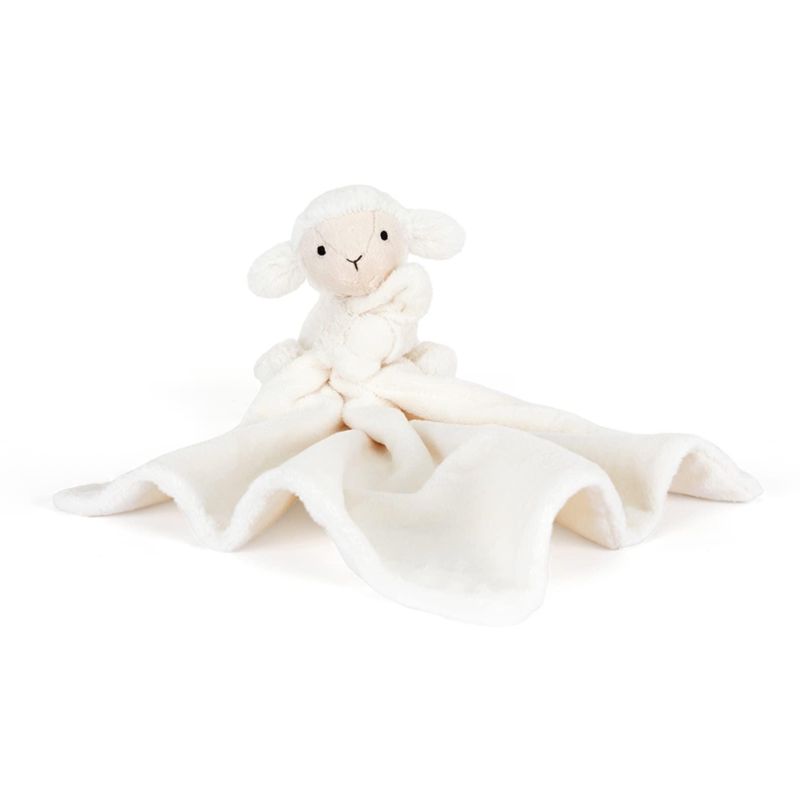 Jellycat Bashful Lamb Soother shows soft vanilla fur for cozy nighttime snuggles.
