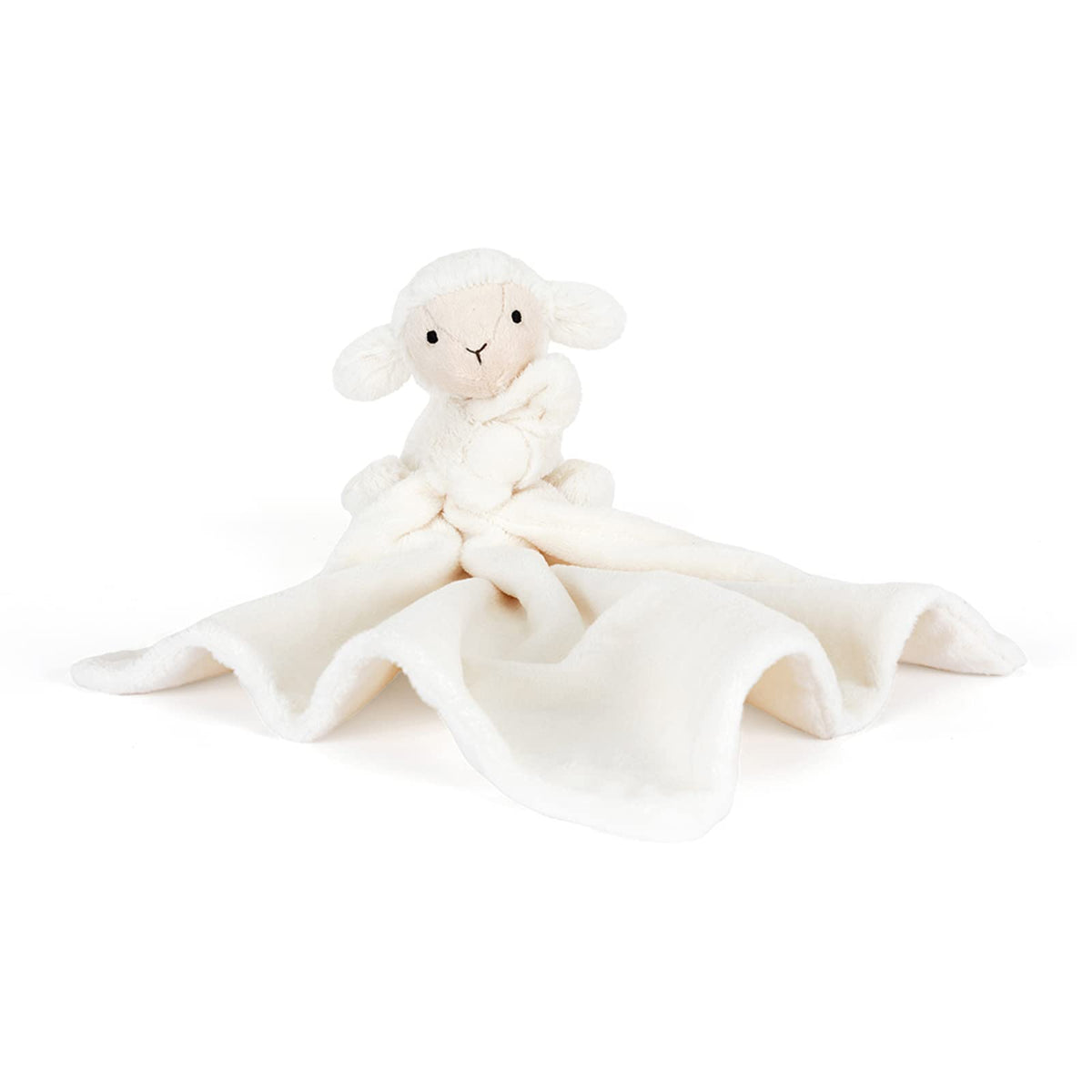 Jellycat Bashful Lamb Soother shows soft vanilla fur for cozy nighttime snuggles.