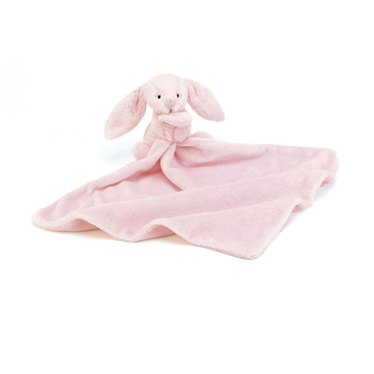 Jellycat Bashful Pink Bunny Soother close-up shows velvety pink fur for calming cuddles.