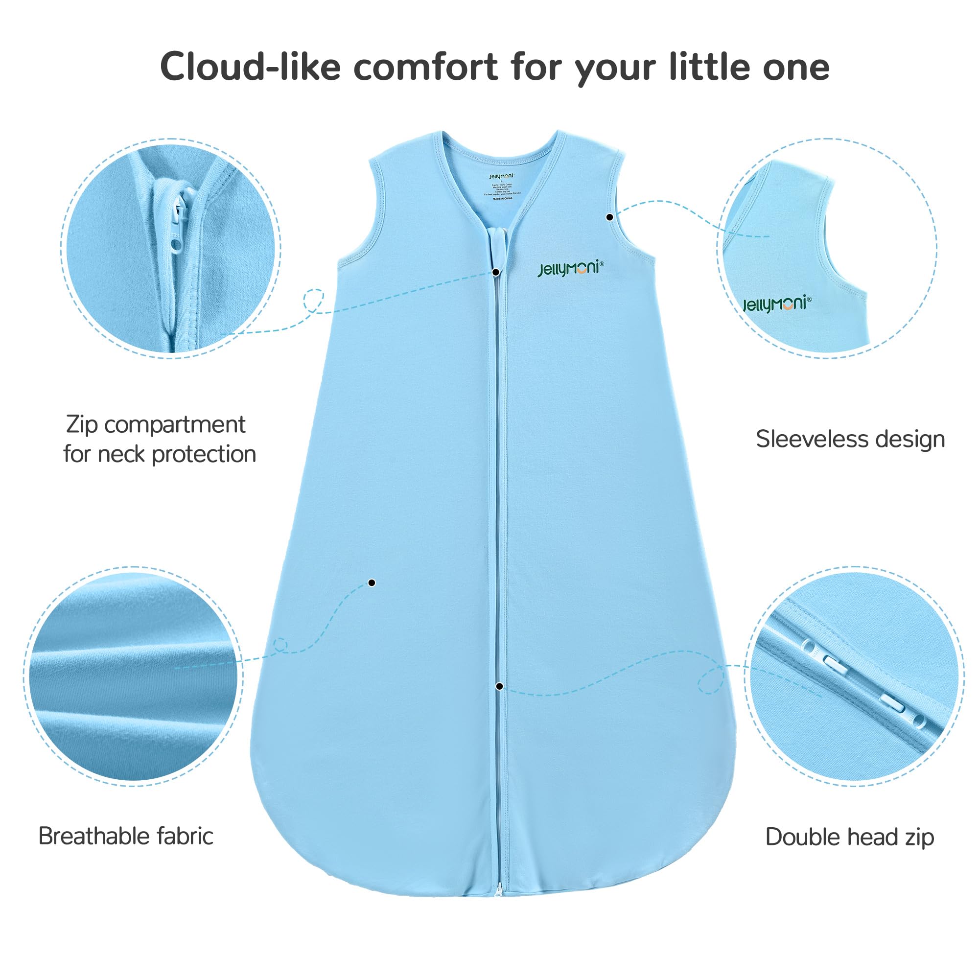 JELLYMONI baby sleep sack 0-5 tog helps balance warmth in room temps.