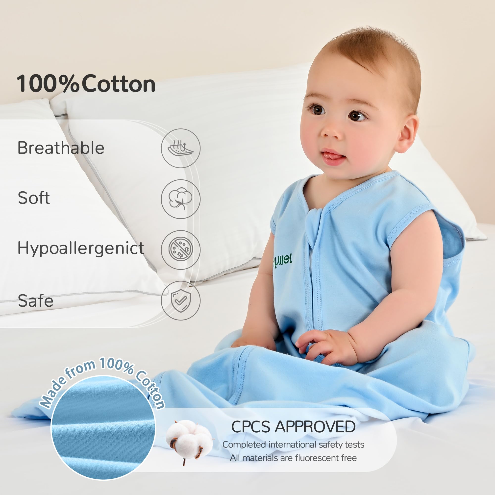 JELLYMONI baby sleep sack safe-sleep design supports hip movement and calm nights.