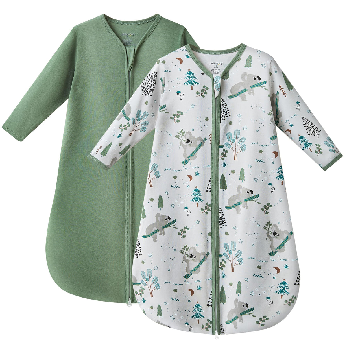 JELLYMONI baby sleep sack shows soft organic cotton fabric for gentle touch and skin comfort.