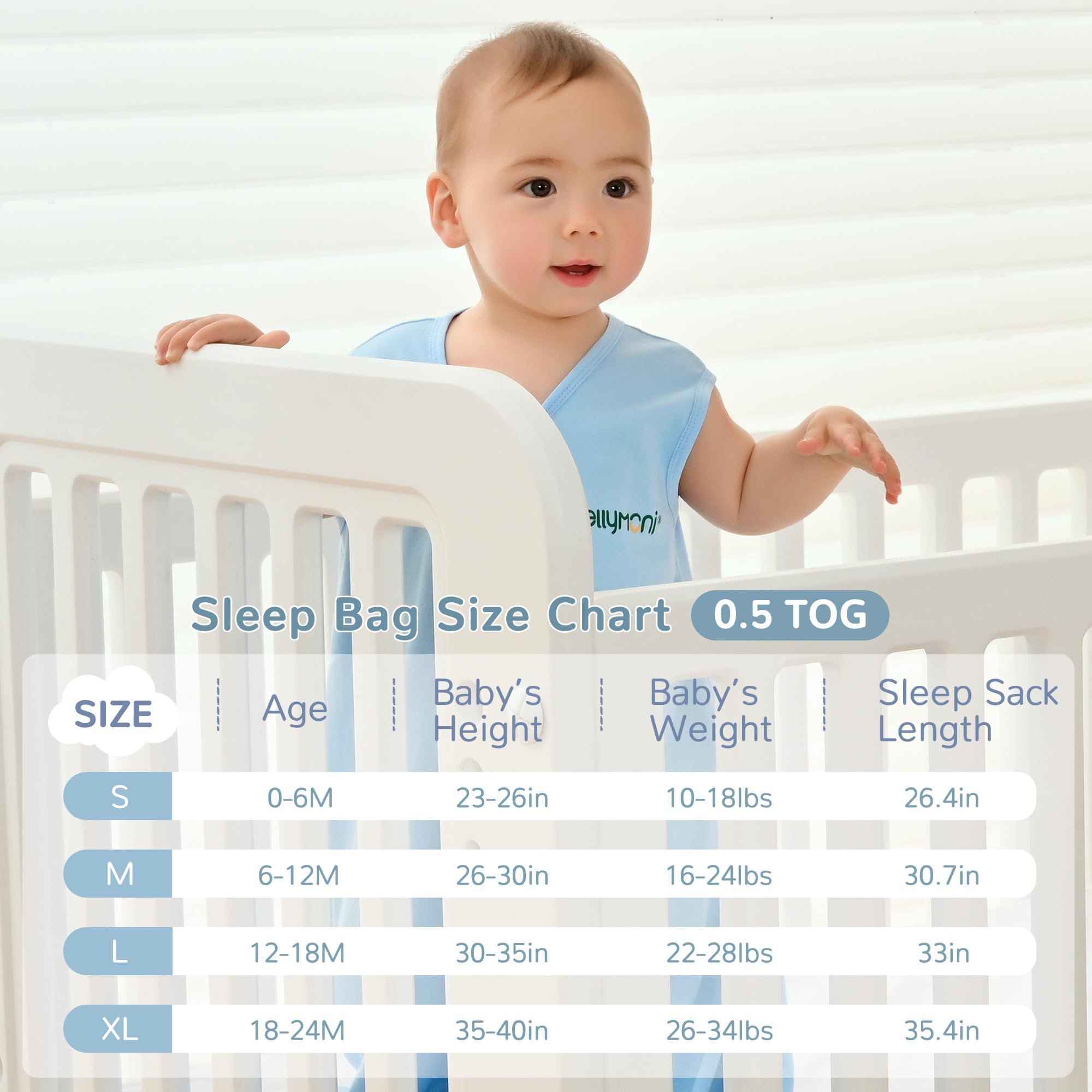 JELLYMONI sleep sack two-way-zipper enables quick diaper changes.
