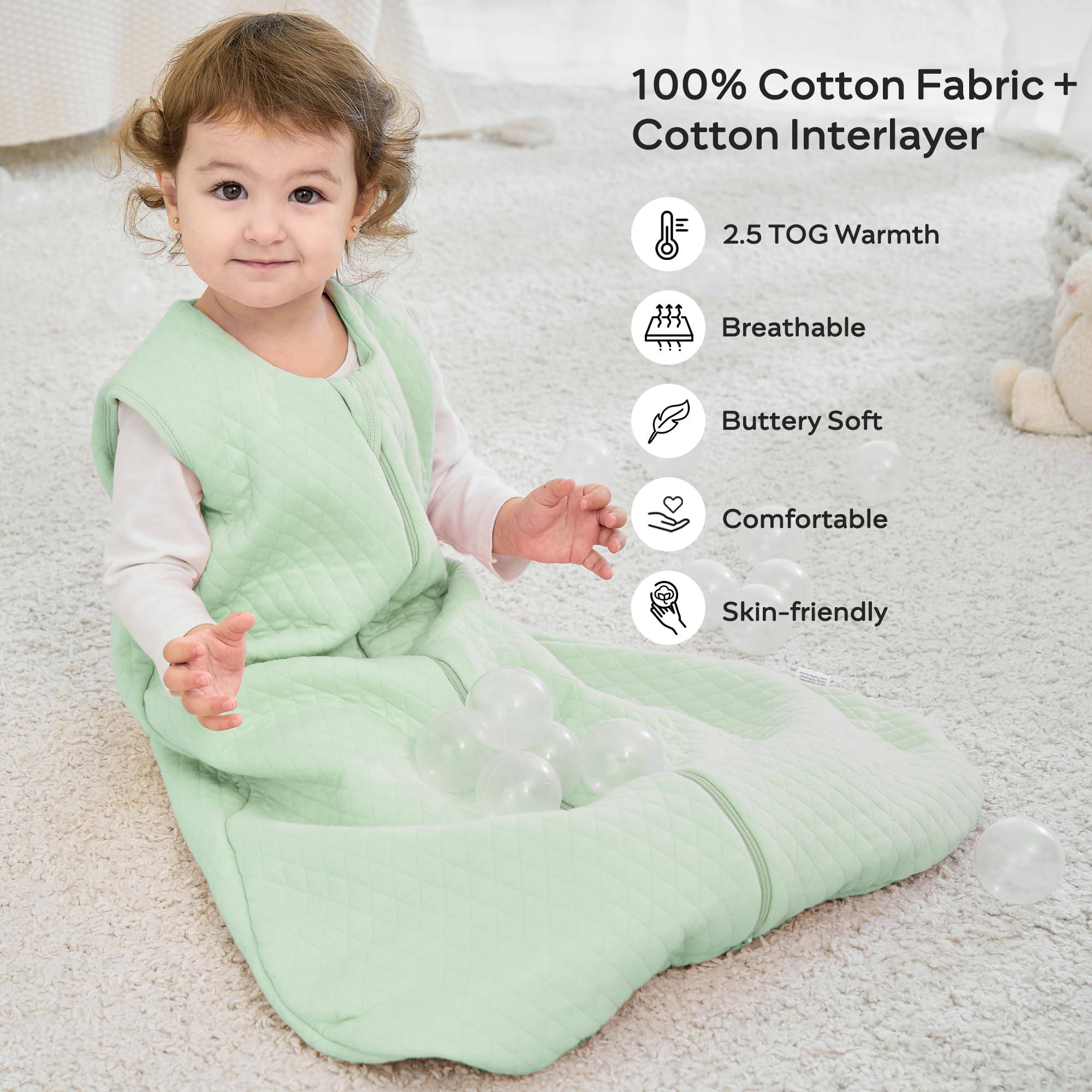 JELLYMONI cotton infant sleep-sack close-up shows soft fabric.