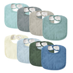 JELLYMONI muslin baby bib 8-pack: soft cotton for gentle drool protection throughout the day.
