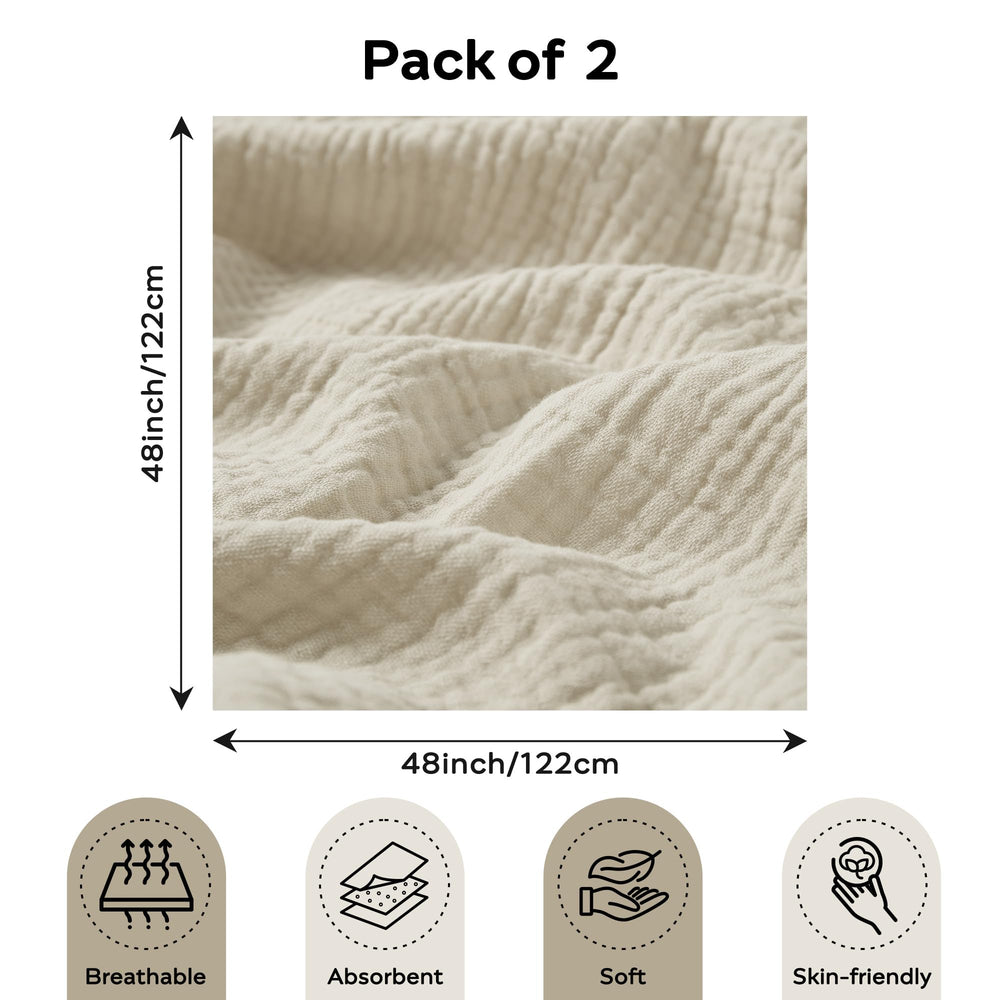 JELLYMONI Muslin Swaddle Blanket two-pack image demonstrates value and versatility for daily use.