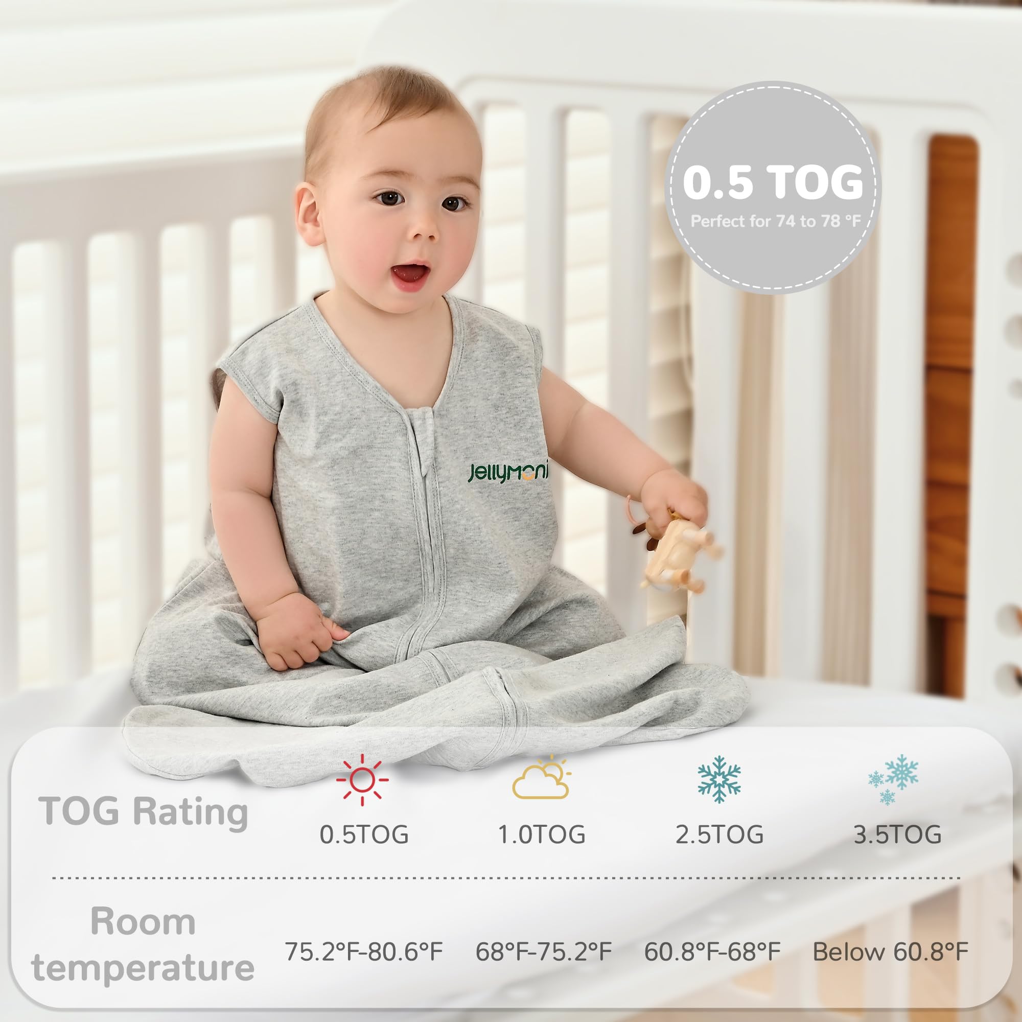 JELLYMONI sleep sack size 18-24 months fits toddlers securely.