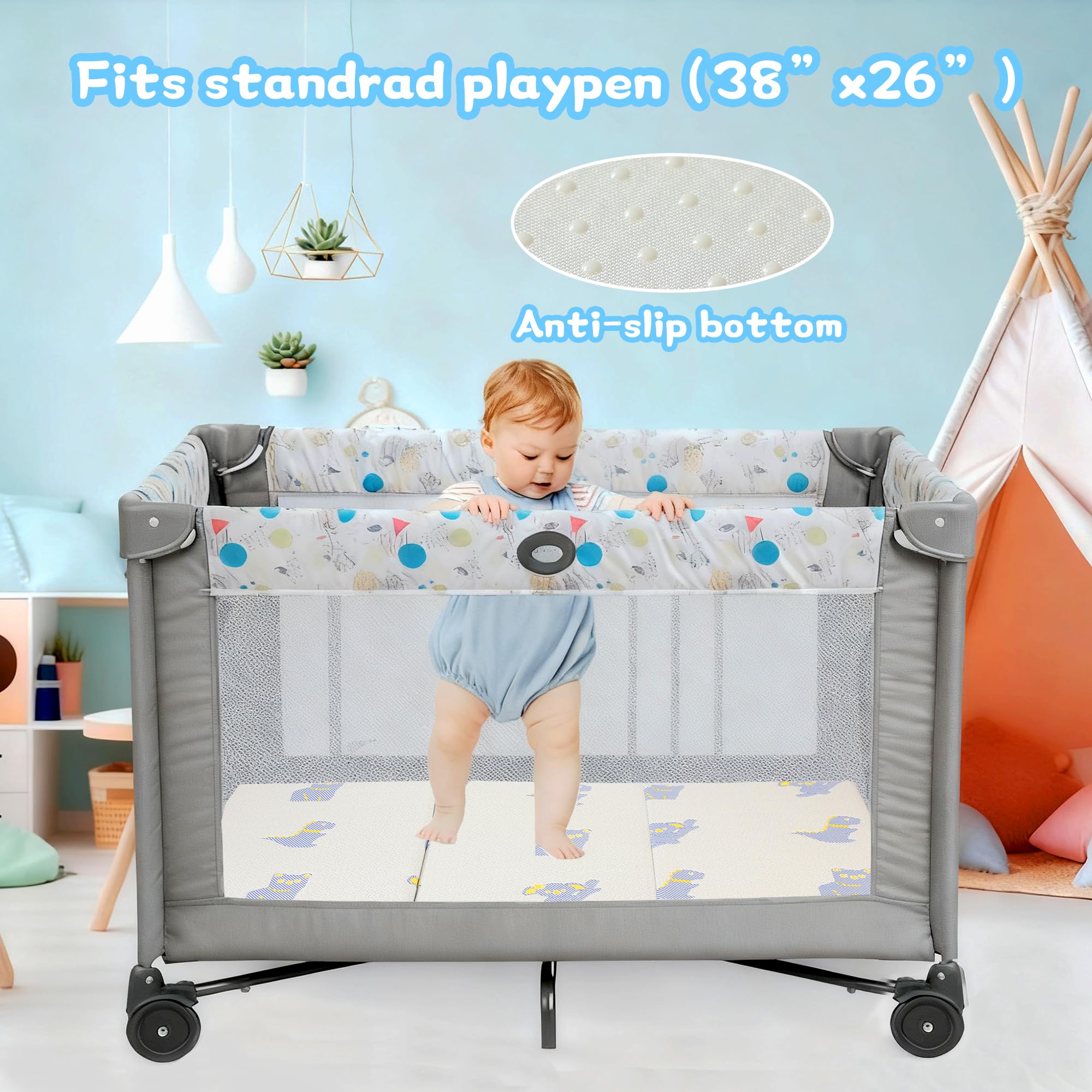 Jelumonpe 30D foam core at 1.5 inch thickness supports baby's back.