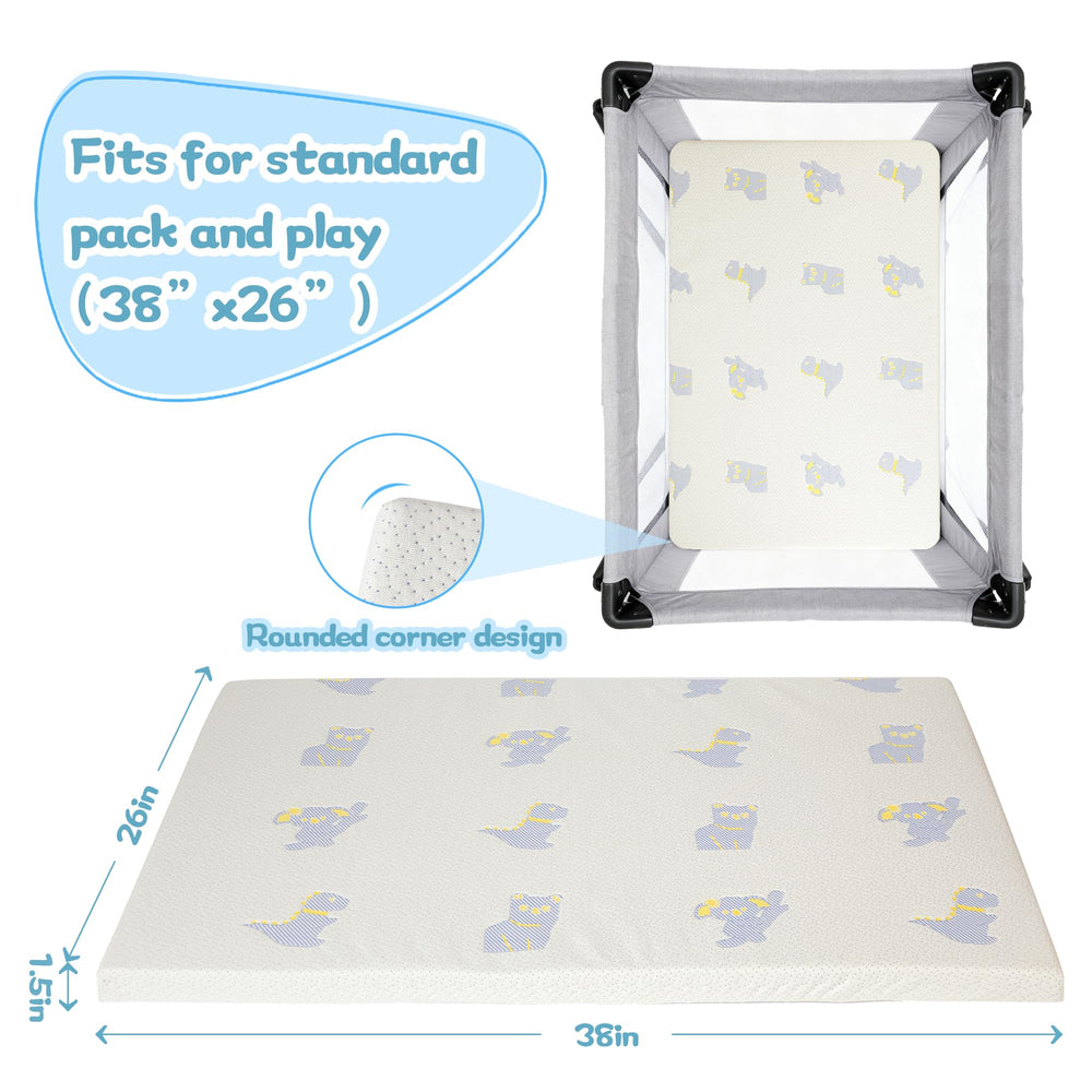 Jelumonpe mattress closeup shows soft breathable cotton-poly cover for baby comfort.