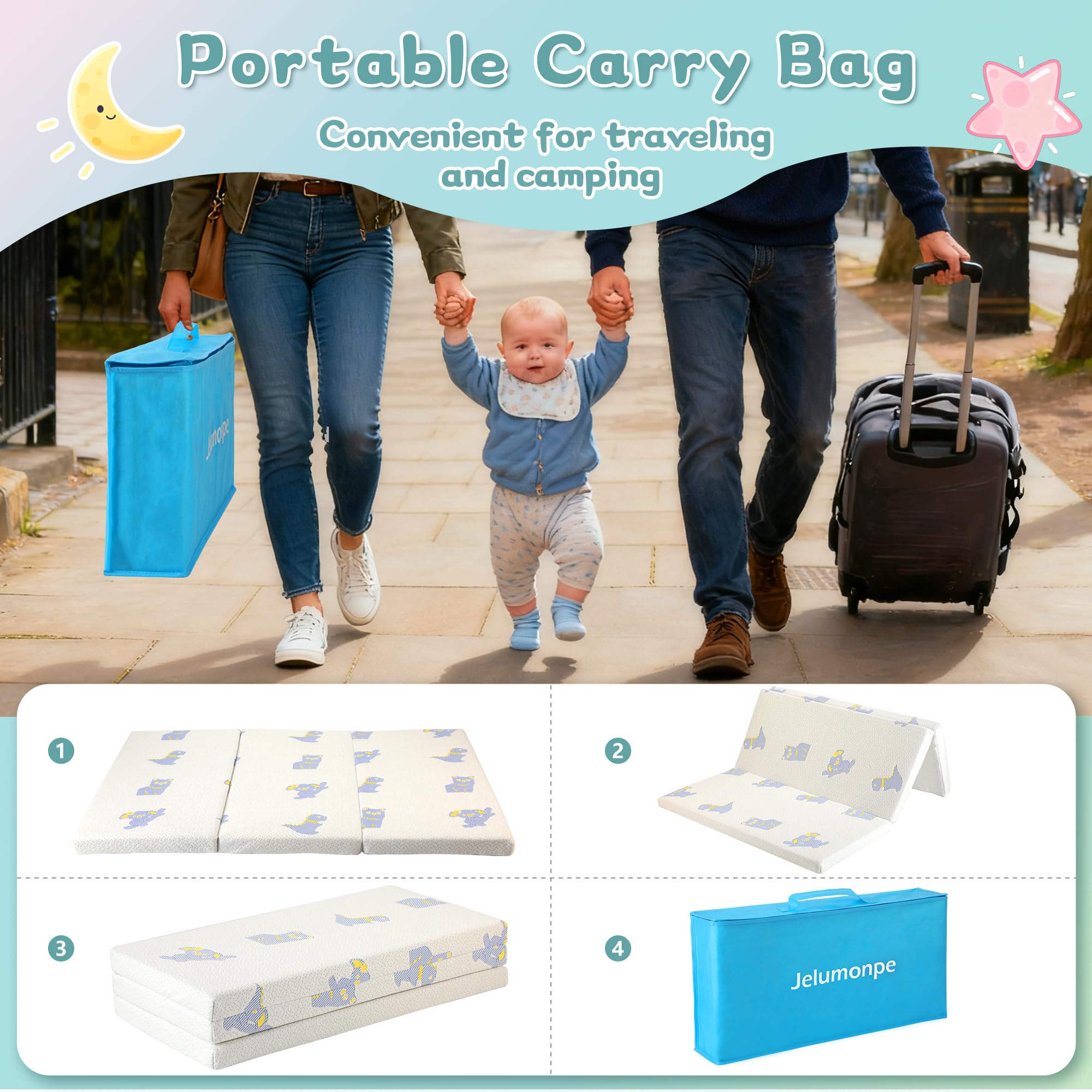 Jelumonpe soft breathable fabric enhances baby comfort during naps.