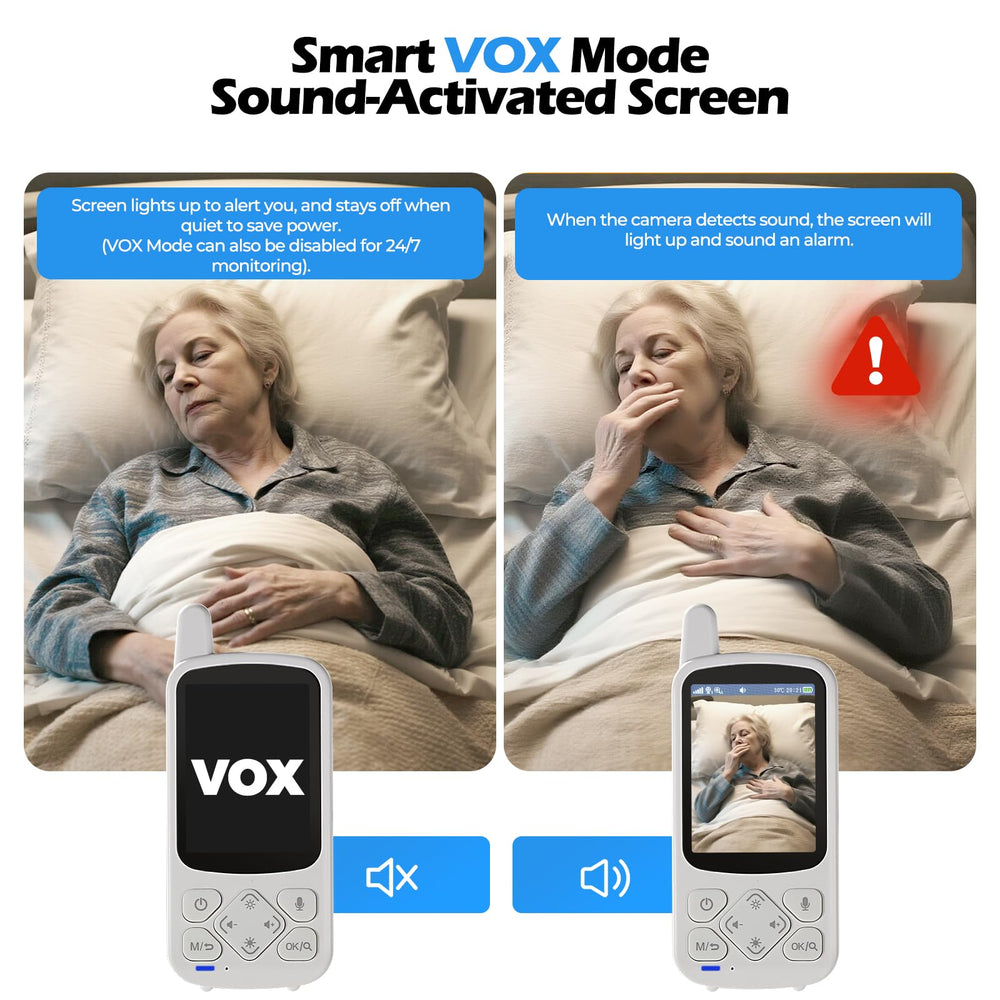 JEMXITG VOX sleep mode triggers on sound for energy-efficient monitoring.