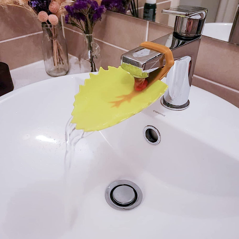 Jenbode faucet extender handwashing close-up shows extended reach for easier cleanup.