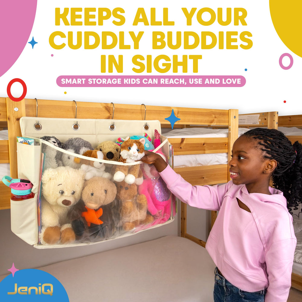 JeniQ easy-install image illustrating simple, portable bedside hanging