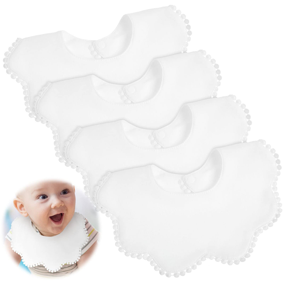 JenPen white baby bandana bibs pack front shows soft cotton for drool protection