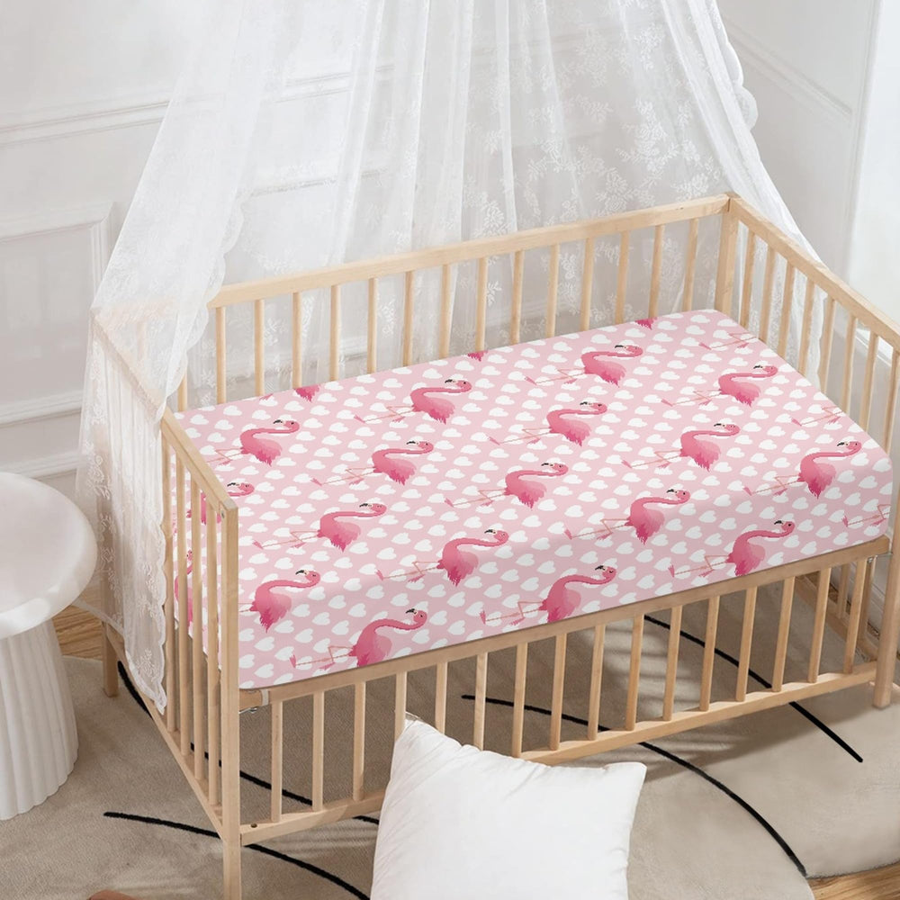 JEPFEIXIA flamingo heart pattern nursery sheet adds playful style to crib space.