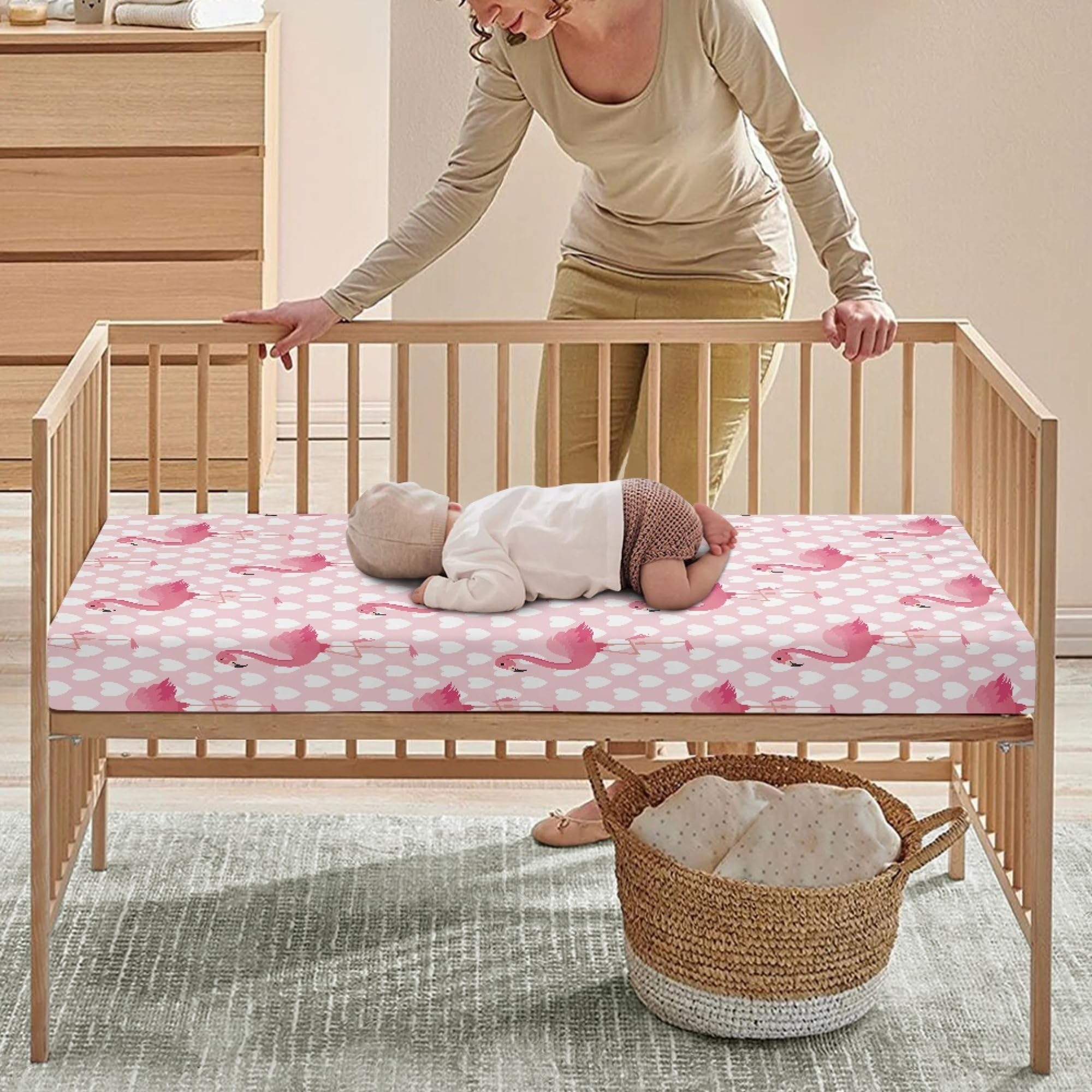 JEPFEIXIA secure elastic crib sheet stays in place during baby wriggles.