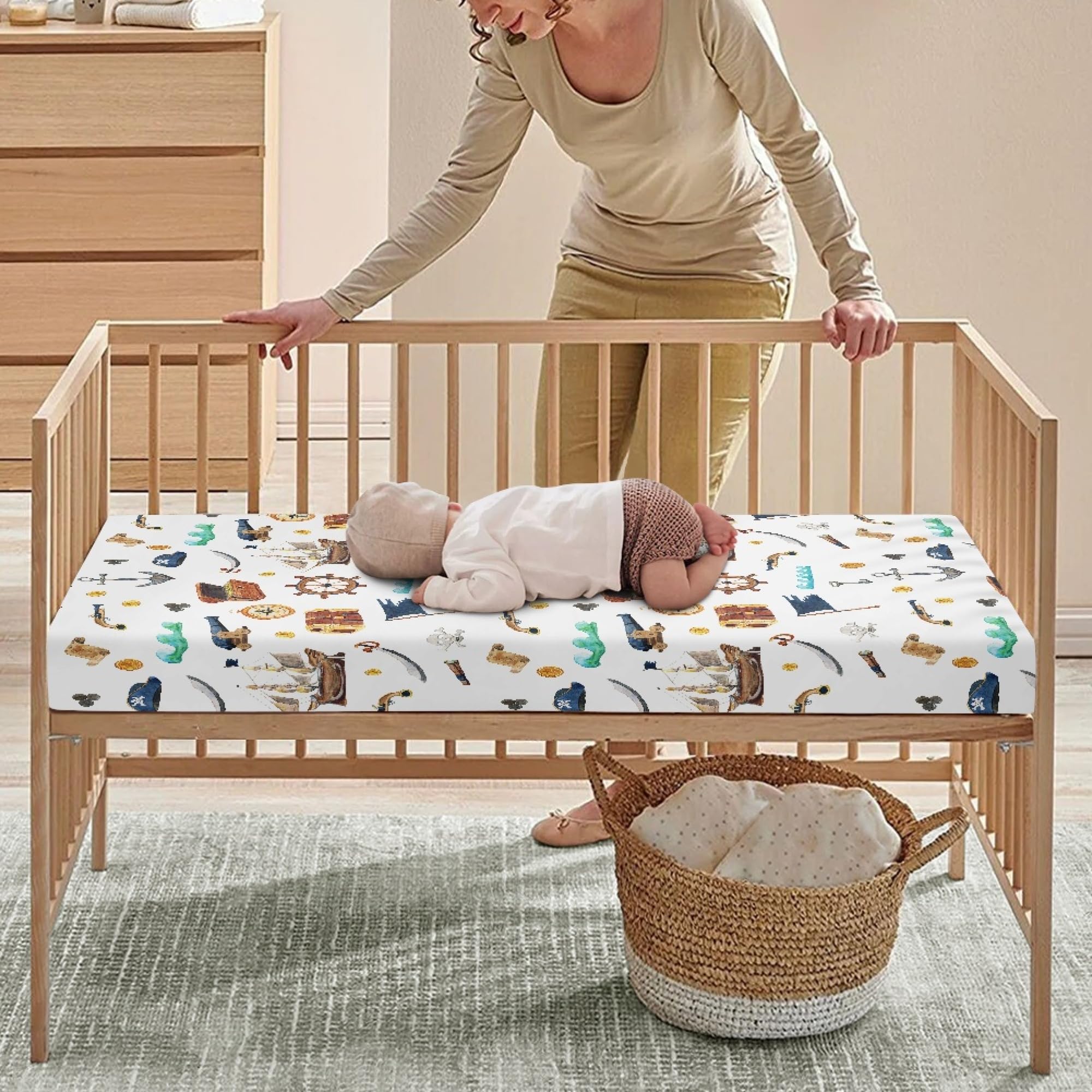 JEPFEIXIA nautical anchors and flag crib sheet highlights playful nursery theme
