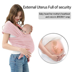 Jeroray Baby Wrap demonstrates a secure hug and hands-free versatility