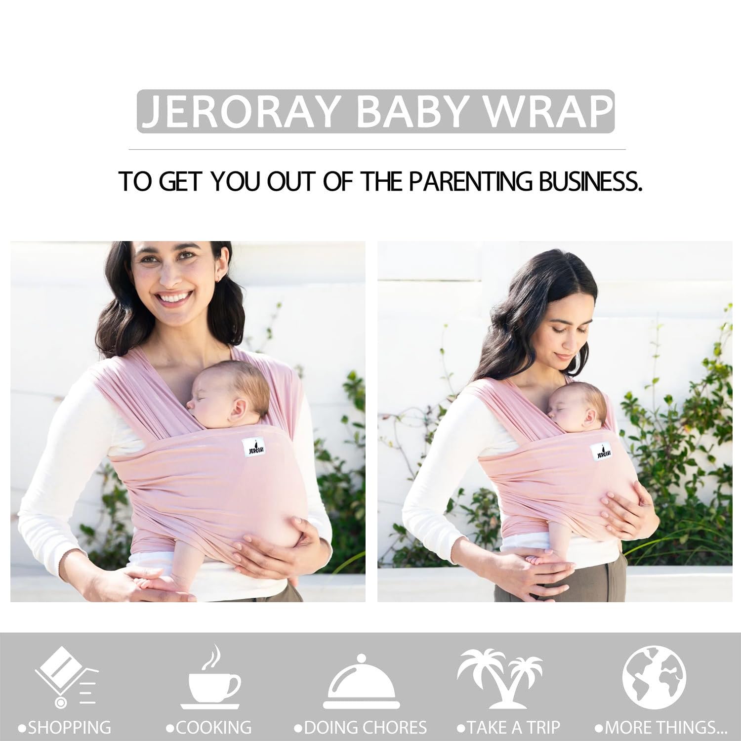 Jeroray Baby Wrap in light pink color adds soft, stylish touch