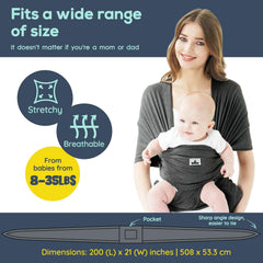 Jeroray wrap supports newborn to toddler use with secure, adaptable positioning.
