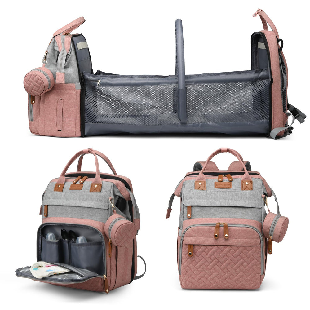 Jeryswet diaper bag changing station pink grey for on-the-go diaper changes