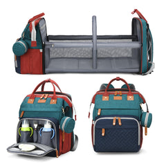 Jeryswet diaper bag with folding-changing-station enables quick on-the-go diaper changes.